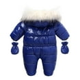 thumbnail image 1 of Fesfesfes Baby Boys Winter Warm Bodysuit Hooded Romper Faux-Leather Windproof Jumpsuit Set Snowsuit With Mittens And Booties Jumpsuit Outfits Summer Saving Clearance, 1 of 9
