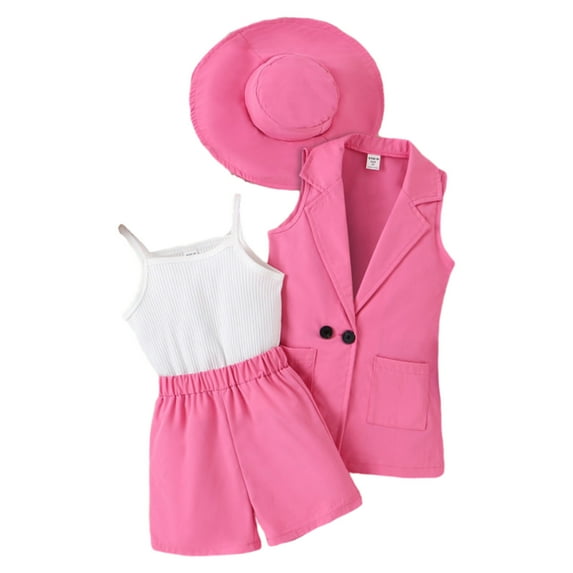 Fesfesfes Baby Girl Outfits 3-6 Months Spring And Summer Children's Suspenders Solid Color Suit Shorts Sleeveless Jacket Girls Four-piece Suit 7-8 Years