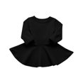 thumbnail image 1 of Fesfesfes Baby Girls Long Sleeve Ruffle Hem Dress Round Neck Soft Cotton Blend Casual Outfit for Fall Spring Daily Wear Ages 3 Months-3 Years, 1 of 5