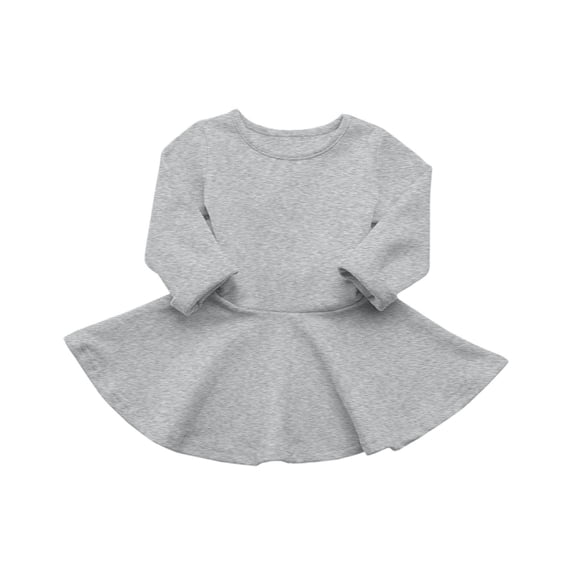 Fesfesfes Baby Girls Long Sleeve Ruffle Hem Dress Round Neck Soft Cotton Blend Casual Outfit for Fall Spring Daily Wear Ages 3 Months-3 Years