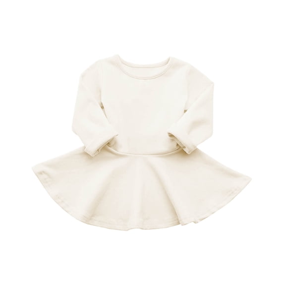 Fesfesfes Baby Girls Long Sleeve Ruffle Hem Dress Round Neck Soft Cotton Blend Casual Outfit for Fall Spring Daily Wear Ages 3 Months-3 Years