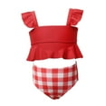 thumbnail image 1 of Fesfesfes Baby Girls' Summer Ruffle Solid Color Plaid Split Swimsuit Children's Sleevless Swimwear for Family Vacations and Sunny Days 2-12Years(Red,4-5 Years), 1 of 8