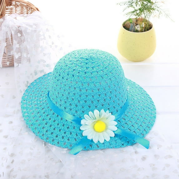 Fesfesfes Baby Kids Hat Girls Summer Sun Hat Floral Flower Straw Visor Hat Beach Hats