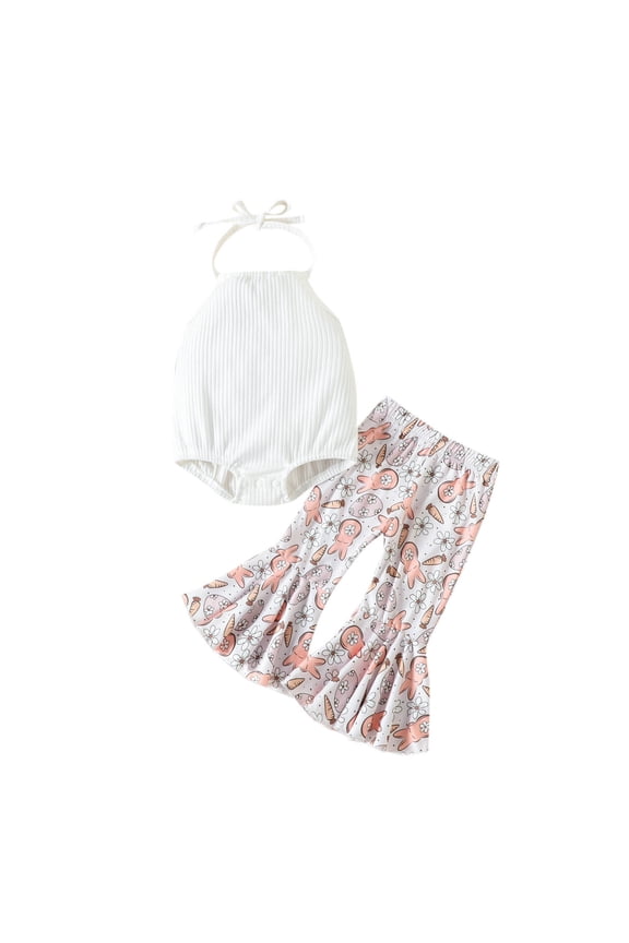 Baby Outfits For Girls 3-6 Months Toddler Kids Baby Girls Easter Fashion Cute Vest Sweet Rabbit Print Ruffles Flared Pants Suit 0-6 Months