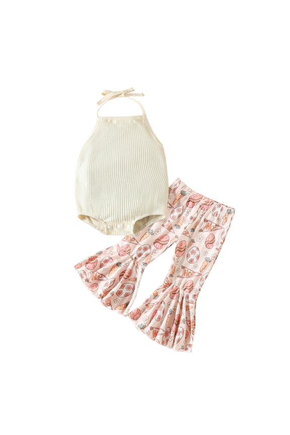 Baby Outfits For Girls 3-6 Months Toddler Kids Baby Girls Easter Fashion Cute Vest Sweet Rabbit Print Ruffles Flared Pants Suit 0-6 Months