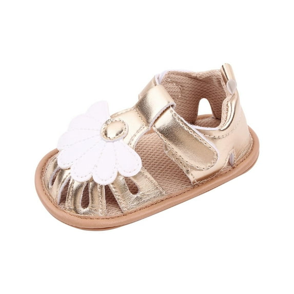 Fesfesfes Baby Princess Dress Sandals Spring Summer Casual Non-Slip Rubber Sole Toddler Shoes,Open Toe Breathable Closed Toe Sandals for Girls(Gold,9-12 Months)