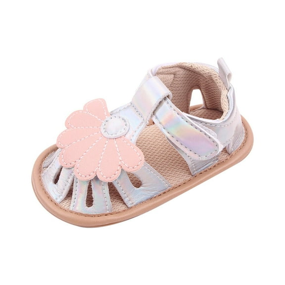Fesfesfes Baby Princess Dress Sandals Spring Summer Casual Non-Slip Rubber Sole Toddler Shoes,Open Toe Breathable Closed Toe Sandals for Girls(Silver,0-6 Months)