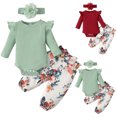 thumbnail image 1 of Fesfesfes Baby Set Fashion Girls Casual Long Sleeve Tops Round Neck Collar Botton Solid Long Pants Sets, 1 of 9