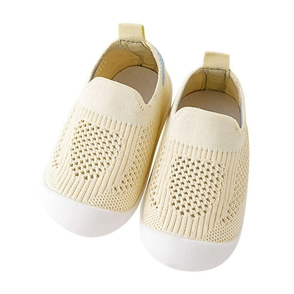 Fesfesfes Baby Spring Knit Indoor Shoes Non-Slip Soft Sole Toddler First Walking Shoes Breathable Floor Socks for Crawling and Learning to Walk,Lightweight Round Toe(Beige#1,6-12 Months)