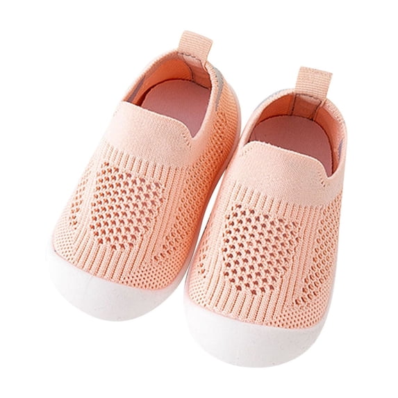 Fesfesfes Baby Spring Knit Indoor Shoes Non-Slip Soft Sole Toddler First Walking Shoes Breathable Floor Socks for Crawling and Learning to Walk,Lightweight Round Toe(Pink#1,15-18 Months)
