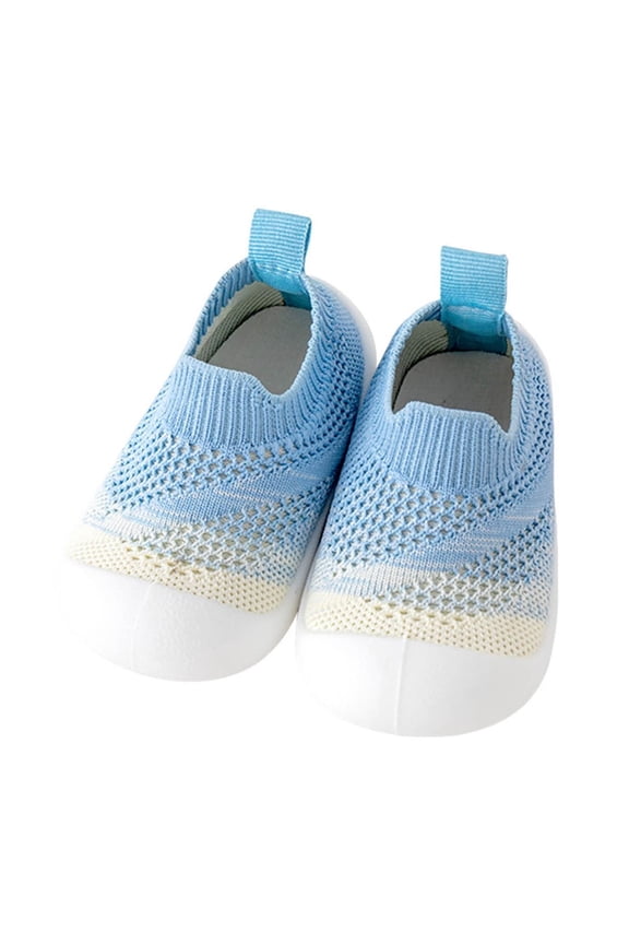 Baby Spring Knit Indoor Shoes Non-Slip Soft Sole Toddler First Walking Shoes Breathable Sweat-Wicking Floor Socks for Crawling and Learning to Walk,Lightweight Round Toe(Blue,15-18 Months)
