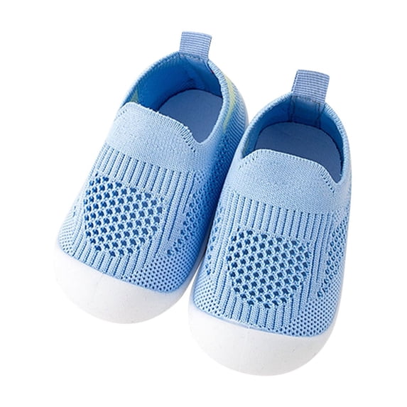 Fesfesfes Baby Spring Knit Indoor Shoes Non-Slip Soft Sole Toddler First Walking Shoes Breathable Sweat-Wicking Floor Socks for Crawling and Learning to Walk,Lightweight Round Toe(Blue#1,0-6 Months)