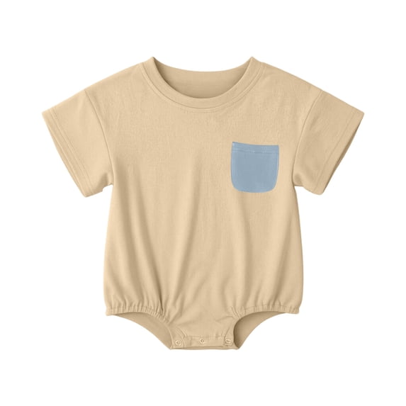 Fesfesfes Baby Toddler Boys Girls Short Sleeve Cotton Blend Bodysuit Romper, Solid Color Crewneck Summer Outfit for Daily Play Wear Kids Aged 0-18 Months Old.
