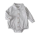 thumbnail image 1 of Fesfesfes Baby Toddler Boys Girls Striped Button Down Collared Romper, Long Sleeve Cotton Onesie Jumpsuit Outfit for Fall Winter Daily Wear Kids 3-24 Months Old., 1 of 7