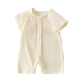 thumbnail image 1 of Fesfesfes Baby Toddler Kids Short Sleeve Cotton Romper Jumpsuit with Collar, Cute Solid Color Button Down Onesie Outfit for Daily Summer Play Wear Kids 0-18 Months Old., 1 of 6