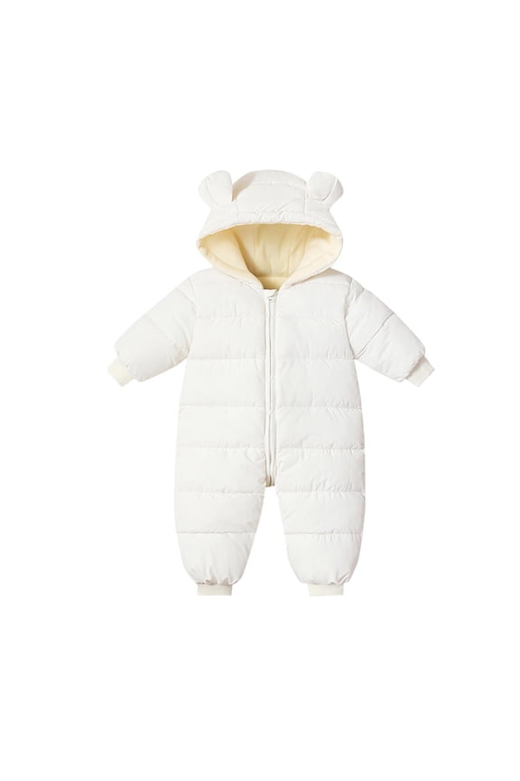 Baby Winter Warm Fleece Lined Hooded Jumpsuit Full Zip 1 Piece Snowsuit Thick Padded Romper Cozy Outfit for Boys Girls Toddler 0 24 Months Cold Weather Wear(White#2,18-24 Months)