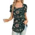 thumbnail image 1 of Fesfesfes Basic Short Sleeve Shirt Women Women's Fashion Printed T-shirt Mid-length 3/4 Sleeves Blouse Round Neck Casual Tops Womens T-Shirts 6(M), 1 of 5