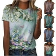 thumbnail image 1 of Fesfesfes Basic Tees for Women Fashion Summer Printed Regular Women Short Sleeves Round Neck Button Top Linen Tops for Women S(US:4), 1 of 6