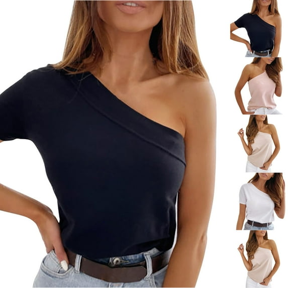 Fesfesfes Basic Tees for Women Fashion Women Solid Fold V-Neck Short Sleeve Casual T-Shirt Tops Athletic Tops for Women Short Sleeve XL(US:10)