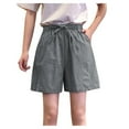thumbnail image 1 of Fesfesfes Bermuda Shorts for Women Solid Color Casual Drawstring Short Pants High Waist Loose Elastic Bandage Shorts with Pocket, 1 of 5