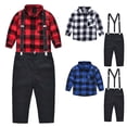 thumbnail image 1 of Fesfesfes Big Boys Clothes Toddler Kids Baby Boys Girl Fashion British Style Lattice Pattern Print Long Sleeves Casual Shirt Overalls Suit, 1 of 9