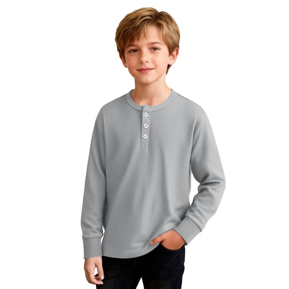 Fesfesfes Big Boys Solid Knit Crew Neck Top,Teen Kids Casual Comfort Long Sleeve Shirt,Lightweight Daily Wear Multi-Color Basics,Versatile Casual Leisure Tops for Boys