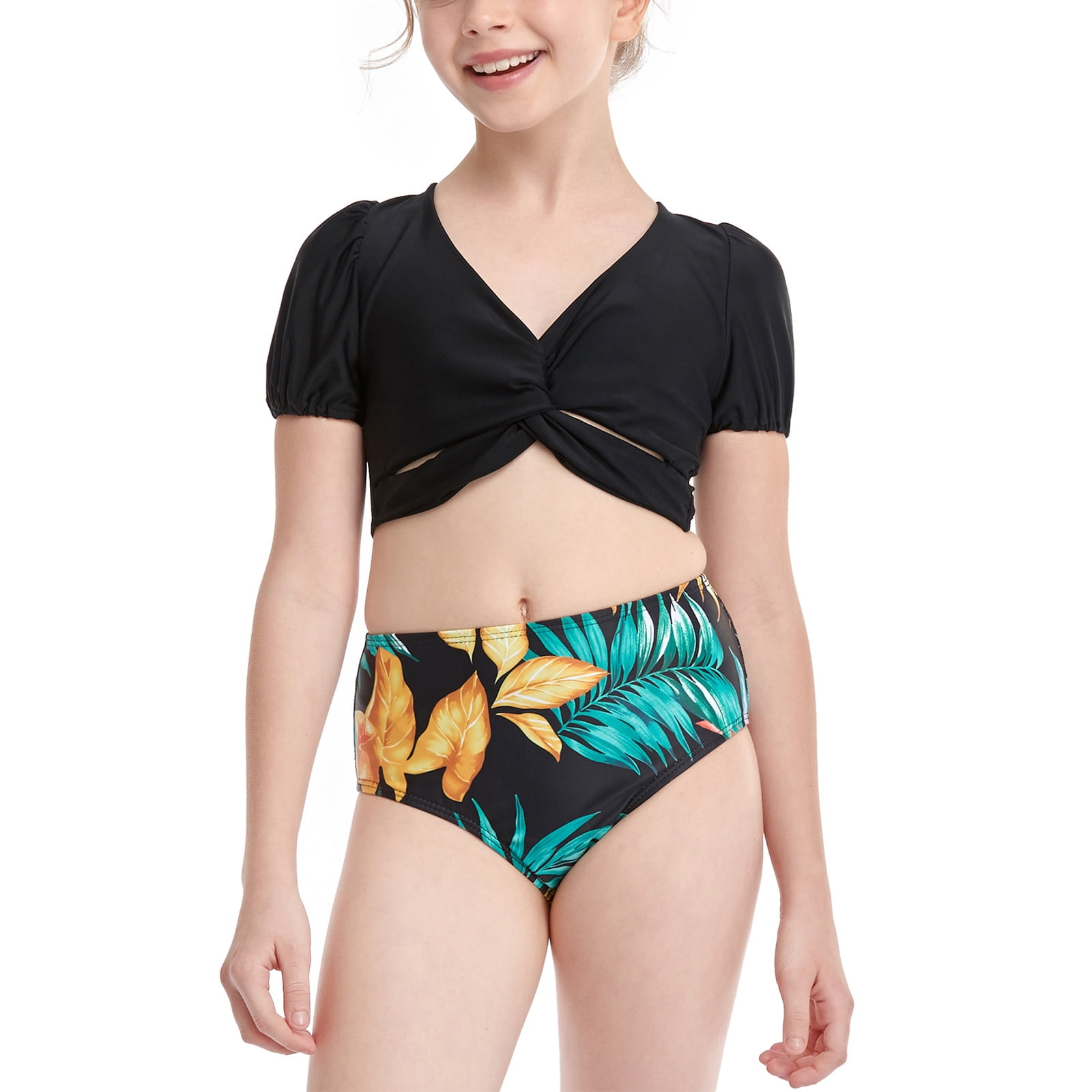 Fesfesfes Clearance Plus Size Swimsuit for Women Parent-Child Split Two  Piece Swimsuit High Waist Top Tie Swimwear Bikini Set