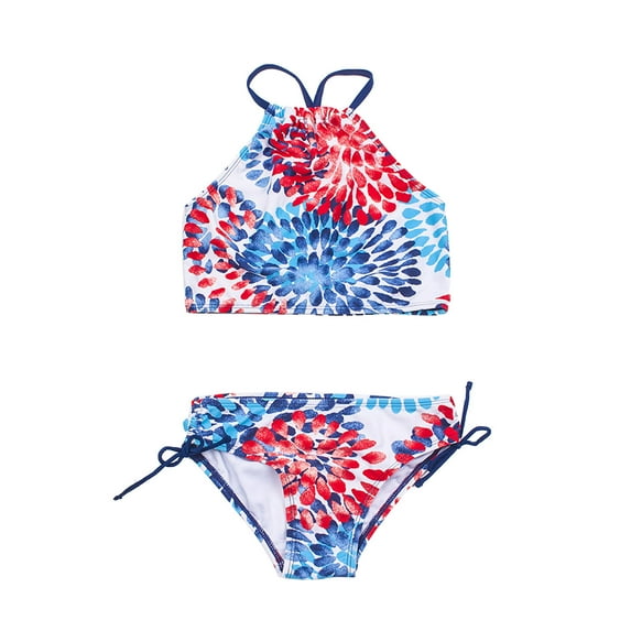 Fesfesfes Girls Bathing Suit Bigs Girl 2 Piece Swimsuit Sport Prints High Waist Bikini Set