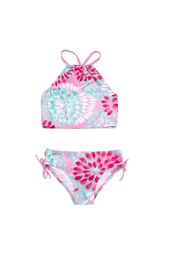 Toddler Swimwear Kids Baby Girls Bikini Sets Cute Flowers Print Ruffles Bikini Swimsuit Set