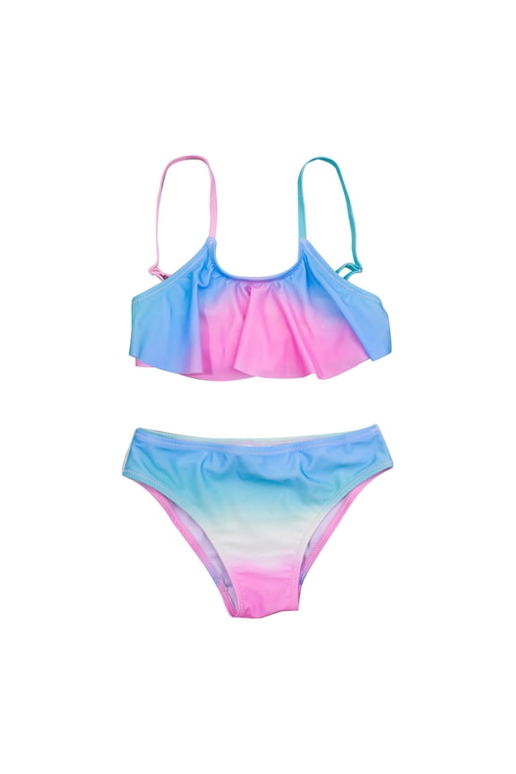 Bikini Leopard Gradient Beach Ruffle Swimsuit Set (Girl's)