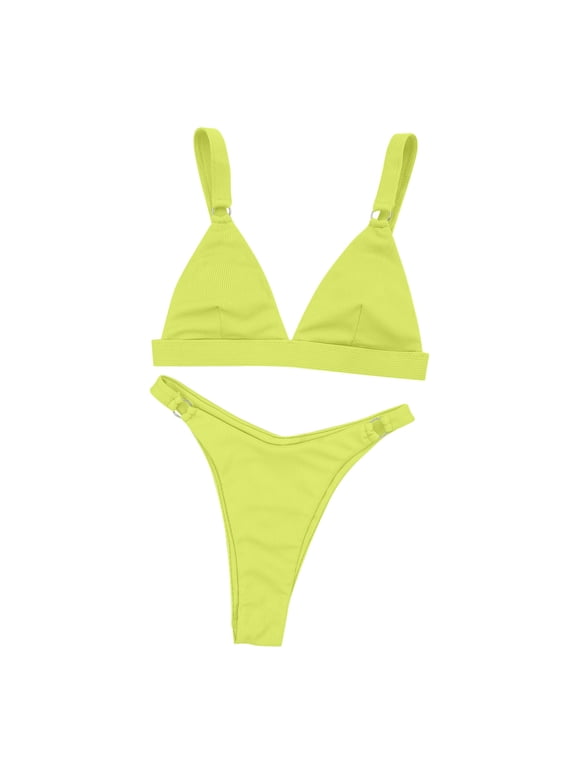 Bikini Sets for Women High Waist Thong Bottom Padded Push Up Bikini Top Split Two Piece Swimsuits Casual Bikini Suit Summer Beachwear Bathing Suit