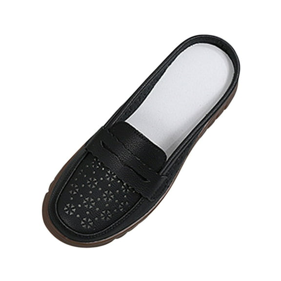 Fesfesfes Black Flats shoes Round Toe Versatile Flat Shoes Soft Bottom Large Size Casual Color Shoes Synthetic Shoes 35(4.5)
