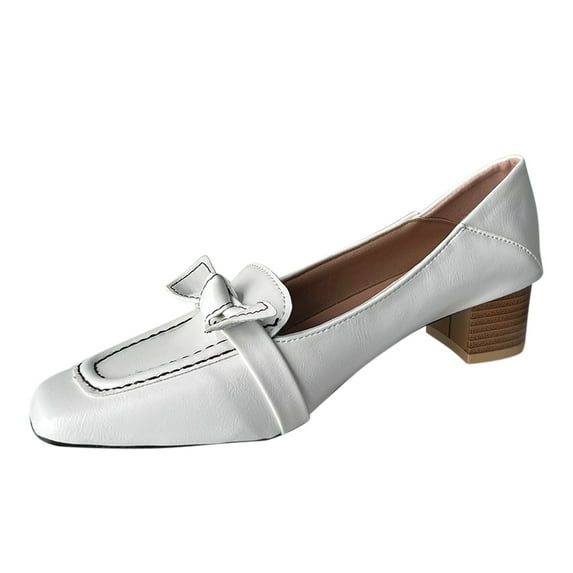 Fesfesfes Black Heels New Square Toe Thick Heeled Womens Shoes With A Bow And Shallow Cut Shoe 5.5(36)