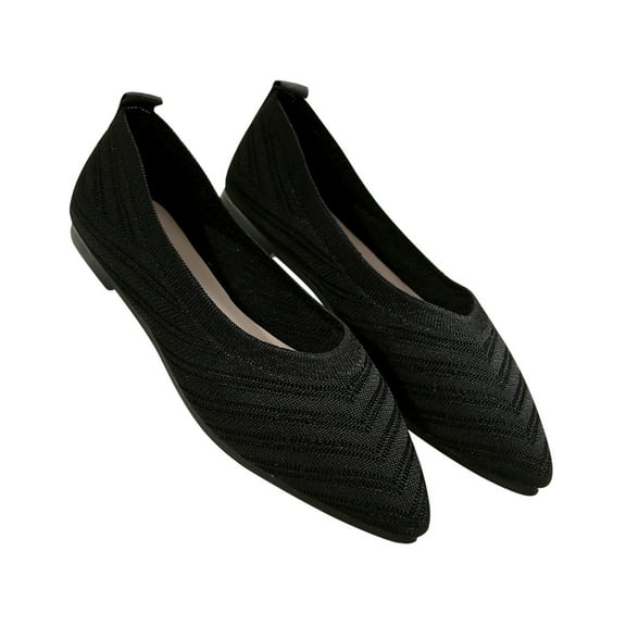 Fesfesfes Black Loafers Women Pointed Toe Solid Casual Pointed Shallow Cut Flat Sole Comfortable Lightweight Shoes 36(5.5)