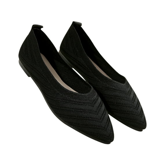 Fesfesfes Black Loafers Women Pointed Toe Solid Casual Pointed Shallow Cut Flat Sole Comfortable Lightweight Shoes 40(7.5)