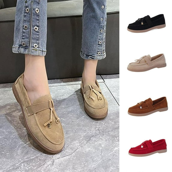 Fesfesfes Black Loafers Women Round Toe Round Head Color Suede Low Heel Comfortable Casual Slip-on Shoes 38(6.5)