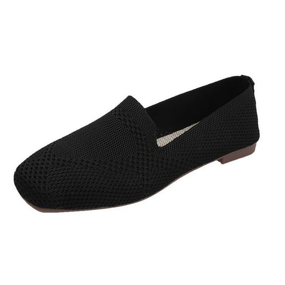 Fesfesfes Black Loafers for Women Round Toe Casual Comfortable Soft Sole Knit Breathable Shallow Mouth Shoes 38(6.5)