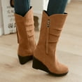 thumbnail image 1 of Fesfesfes Black Platform Boots for Women Shoes Solid Color Casual Fashion Suede Upper Zip Wedge Heels Warm Winter Wear-resistant Cowgirl 9.5(43), 1 of 9