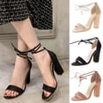 thumbnail image 1 of Fesfesfes Black Sandals Strappy Sandals Women's Summer Casual Peep Toe Sandals Lace-Up Solid Color High Heel Chunky Heel Shoes 9(42), 1 of 6
