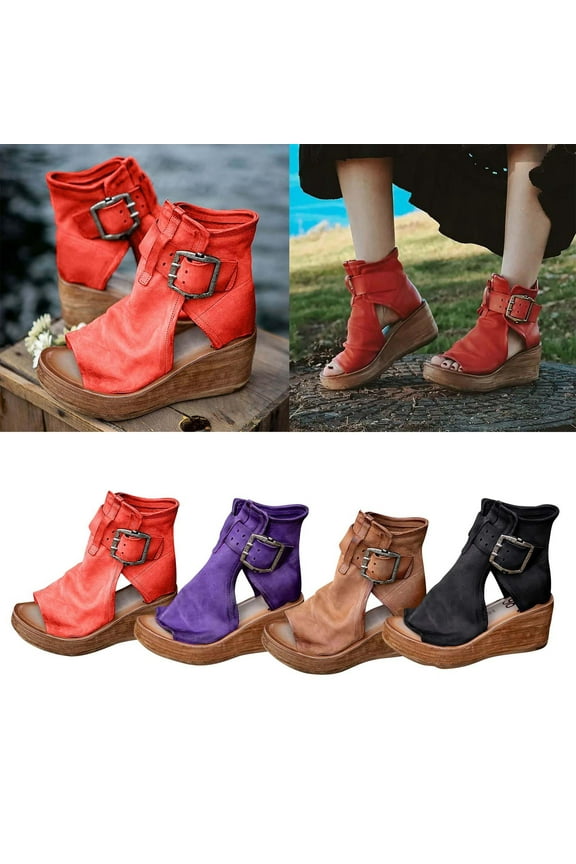 Black Sandals Women Peep-toe Pump Summer Fashion High-top Wedge Sandals Thick-soled Peep-Toe Roman Sandals 8.5(41)