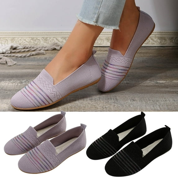 Fesfesfes Black Shoes Women Dressy Comfort Almond Toe Solid Color Round-Toe Flats Shoes Lightweight Soft Casual Shoe 40(7.5)