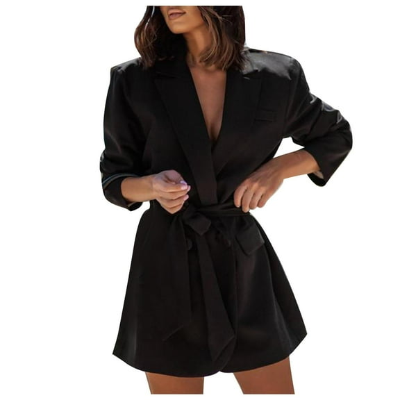 Fesfesfes Blazer Coat for Women Casual Sexy Solid Turn Down Collar Jacket Long Sleeve Coat Outerwear Blazer Under $10