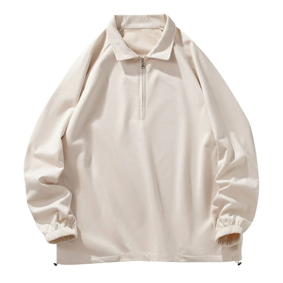 Fesfesfes Blouse Shirt for Men Casual Solid Turndown Long Sleeve Pullover Zipper Top Hoodie On Sale
