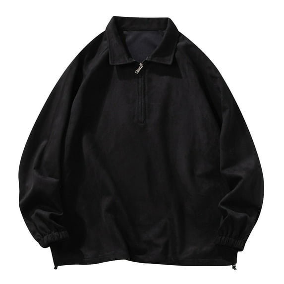 Fesfesfes Blouse Shirt for Men Casual Solid Turndown Long Sleeve Pullover Zipper Top Hoodie