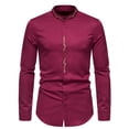 thumbnail image 1 of Fesfesfes Blouse Shirt for Men Casual Stand Collar Cutton-down Embroidery Shirt Long Sleeve Shirt On Sale, 1 of 9