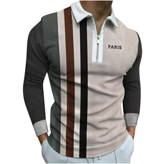 Fesfesfes Blouse Shirt for Men Fall 2022 Positioning Print Zip Stripe Long Sleeves Under $10