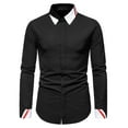 thumbnail image 1 of Fesfesfes Blouse Shirt for Men Fall Colorblock Casual Business Slim Fit Long Sleeve Turndown Top Blouse, 1 of 9