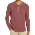 thumbnail image 1 of Fesfesfes Blouse Shirt for Men Long Sleeve Waffle Solid Color Bottoming Shirt Buttonless Crew Neck Pullover Top On Sale, 1 of 7