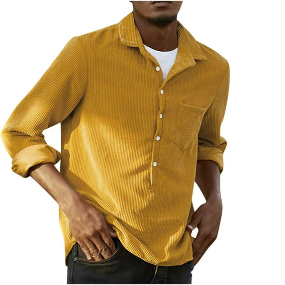 Fesfesfes Blouse Shirt for Men New Casual Corduroy Long Sleeve Lapel Shirt Casual Loose Comfortable Youth Sale Items