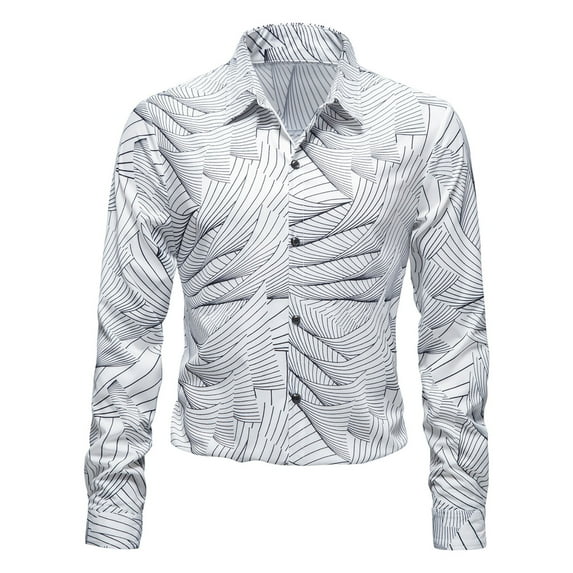 Fesfesfes Blouse Shirt for Men New Long Sleeve Printed Casual Lapel Button Button Light Business Shirt